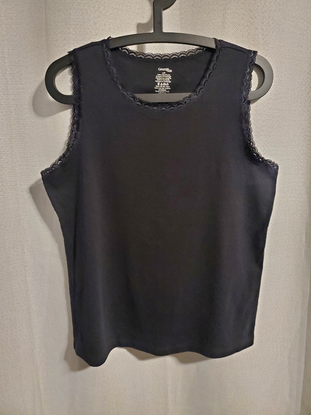 (4/$20) George Women's Black Sleeveless Lace-Trim Tank